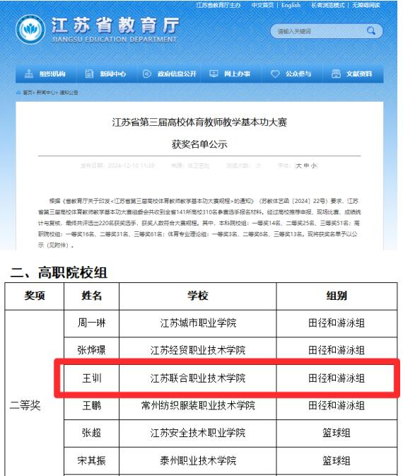 喜報(bào)！王訓(xùn)老師獲江蘇省第三屆高校體育教師教學(xué)基本功大賽二等獎(jiǎng)