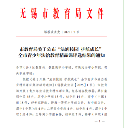 喜報——馬克思主義學院聶婷婷老師 在無錫市法治教育精品課評選中榮獲一等獎